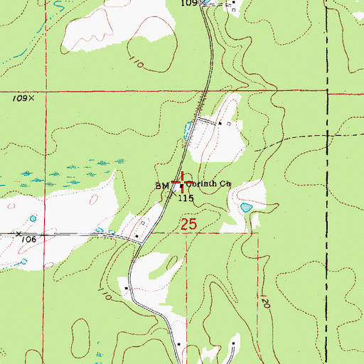 Topographic Map of Corinth Baptist Church, AR