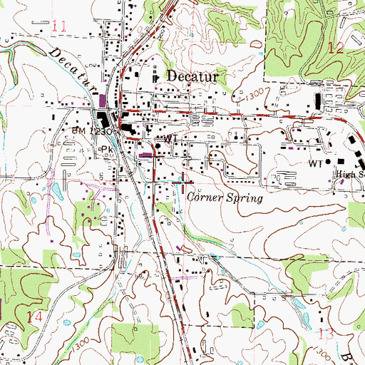 Topographic Map of Corner Spring, AR