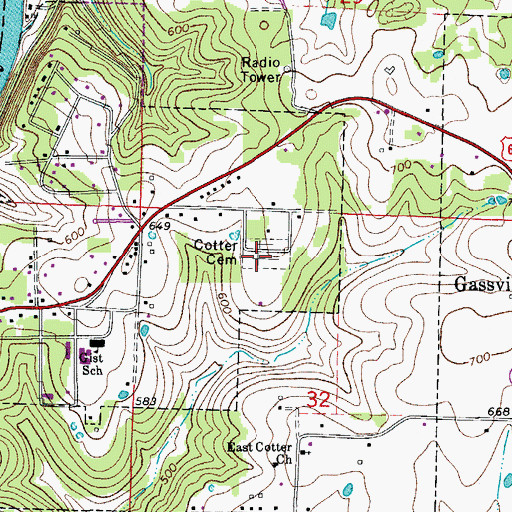 Topographic Map of Cotter Cemetery, AR