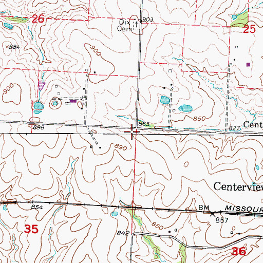 Topographic Map of Township of Centerview, MO