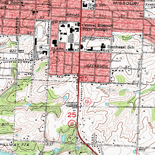 Topographic Map of Township of Warrensburg, MO