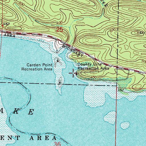 Topographic Map of County Line Recreation Area, AR