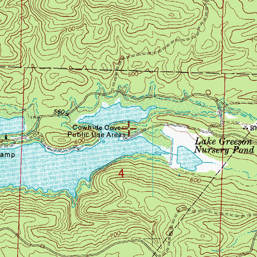 Topographic Map of Cowhide Cove Public Use Area, AR
