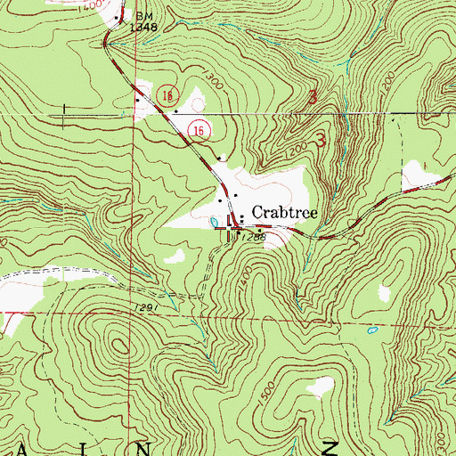 Topographic Map of Crabtree, AR