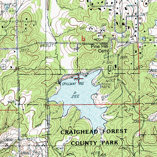 Topographic Map of Craighead Forest County Park, AR