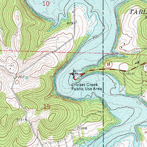 Topographic Map of Cricket Creek Public Use Area, AR