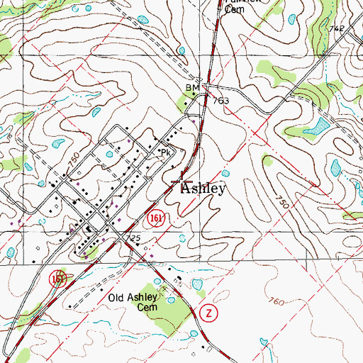 Topographic Map of Township of Ashley, MO