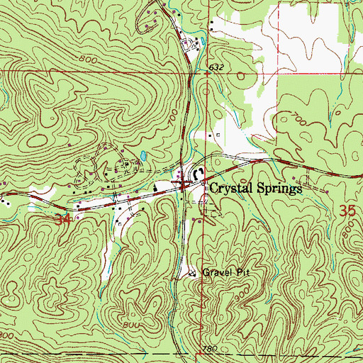 Topographic Map of Crystal Springs, AR