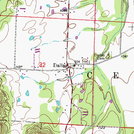 Topographic Map of Dallas, AR