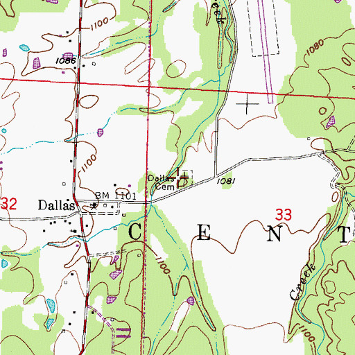 Topographic Map of Dallas Cemetery, AR