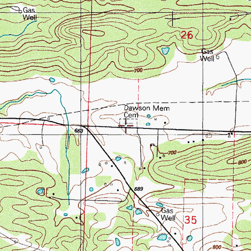 Topographic Map of Dawson Memorial Cemetery, AR