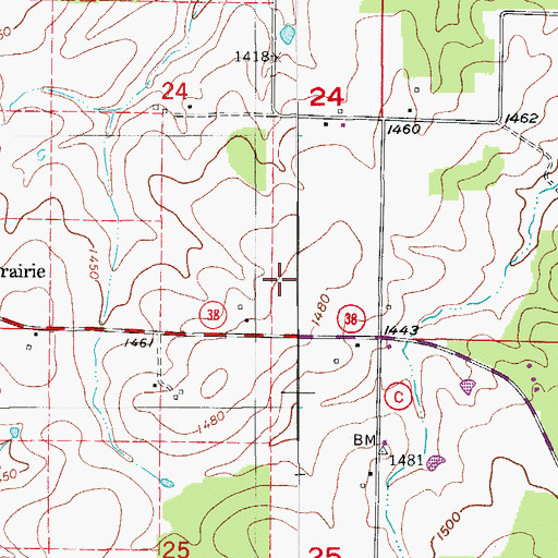 Topographic Map of Township of High Prairie, MO