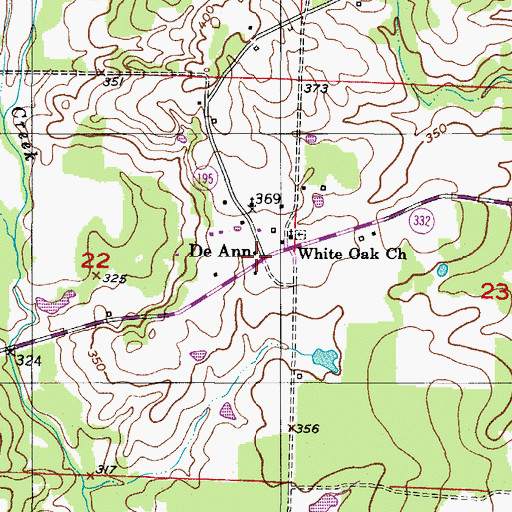 Topographic Map of De Ann, AR