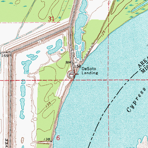 Topographic Map of DeSoto Landing, AR