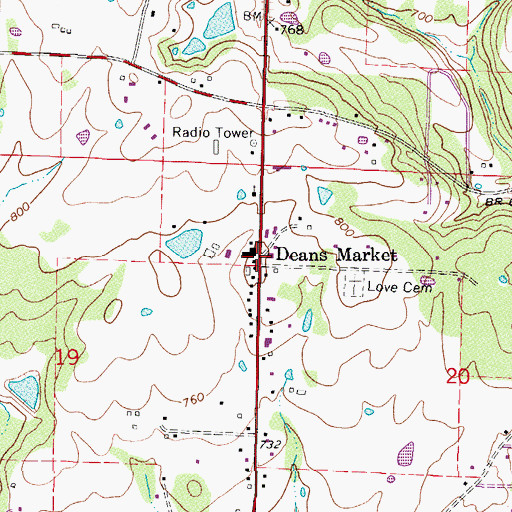 Topographic Map of Deans Market, AR