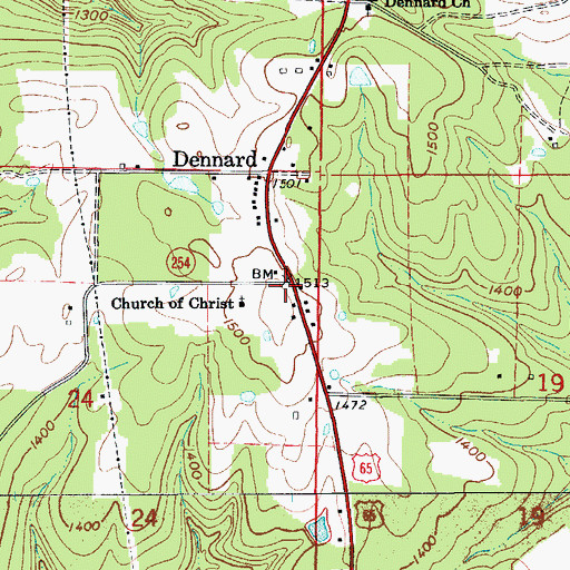 Topographic Map of Dennard, AR