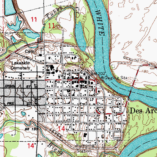 Topographic Map of Des Arc, AR