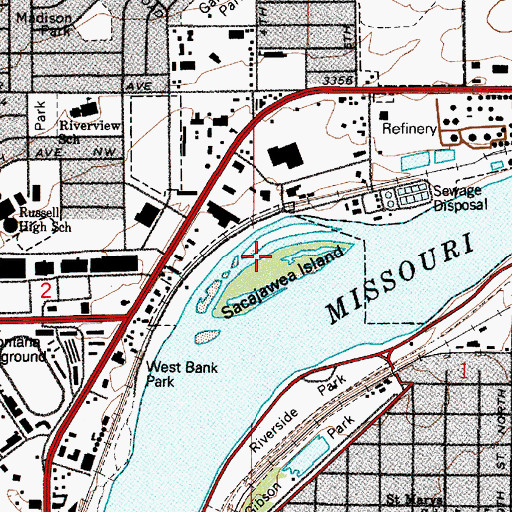 Topographic Map of Sacajawea Island, MT