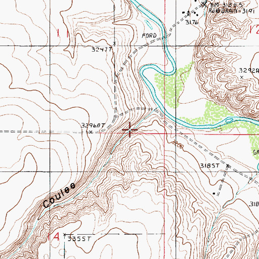 Topographic Map of Spencer Coulee, MT