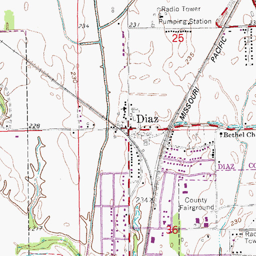 Topographic Map of Diaz, AR