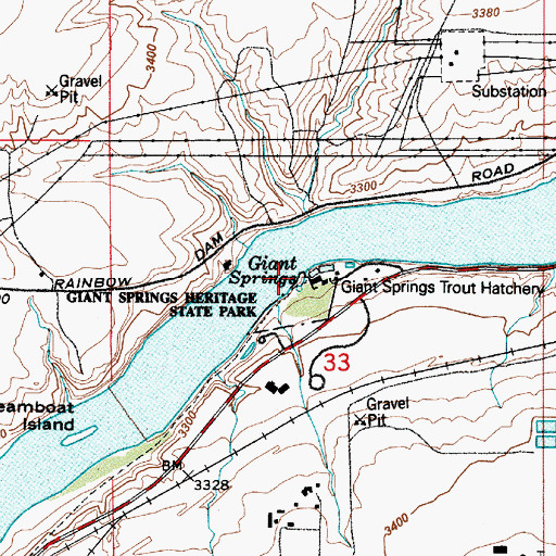Topographic Map of Roe River, MT