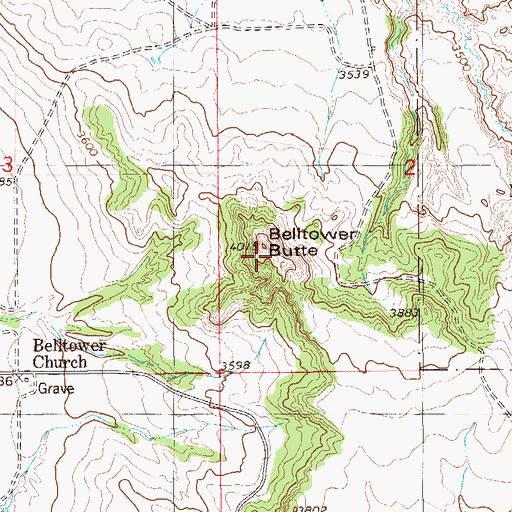 Topographic Map of Belltower Butte, MT
