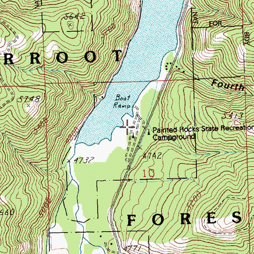 Topographic Map of Painted Rocks State Recreation Campground, MT