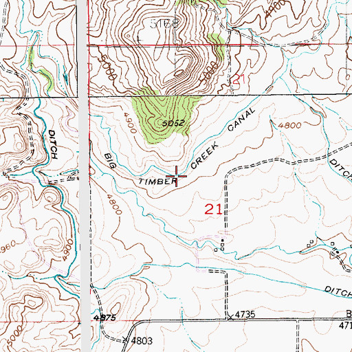 Topographic Map of Big Timber Creek Canal, MT