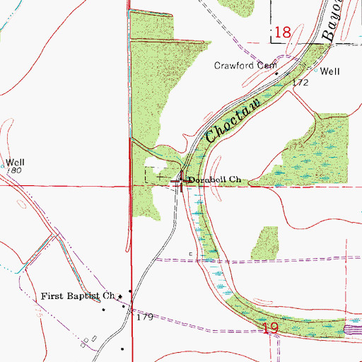 Topographic Map of Dorabell Church, AR