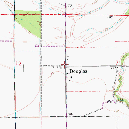 Topographic Map of Douglas, AR