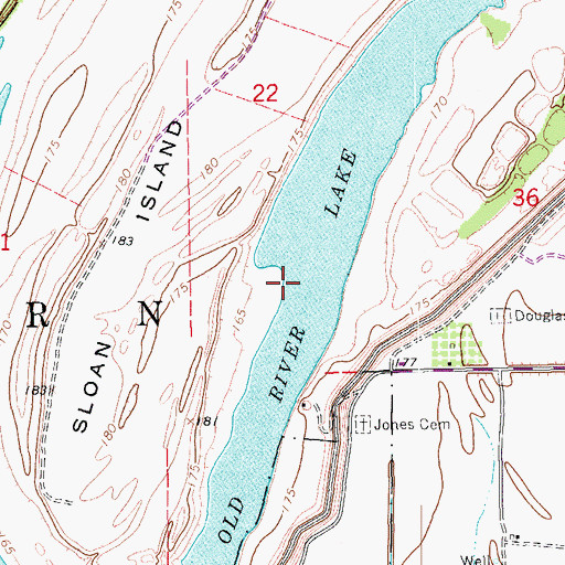 Topographic Map of Douglas Old River Lake, AR