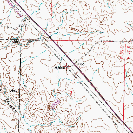 Topographic Map of Ahles, MT
