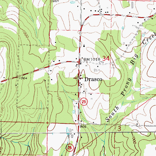 Topographic Map of Drasco, AR