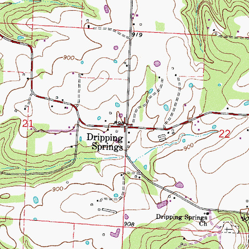 Topographic Map of Dripping Springs, AR