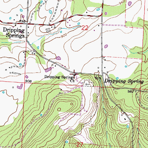 Topographic Map of Dripping Springs Cumberland Presbyterian Church, AR
