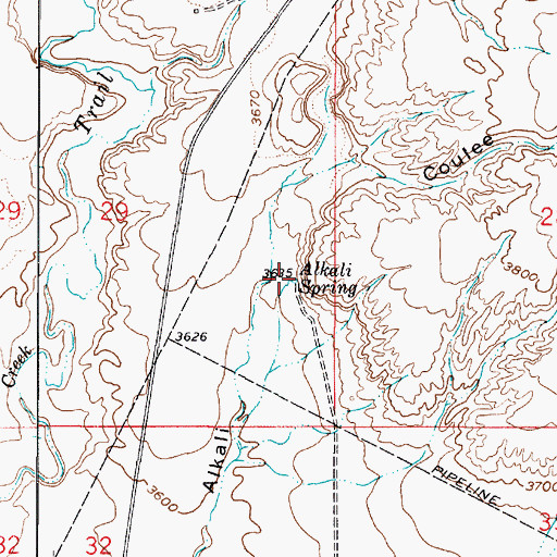 Topographic Map of Alkali Spring, MT