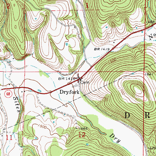 Topographic Map of Dryfork, AR