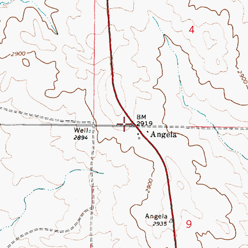 Topographic Map of Angela, MT