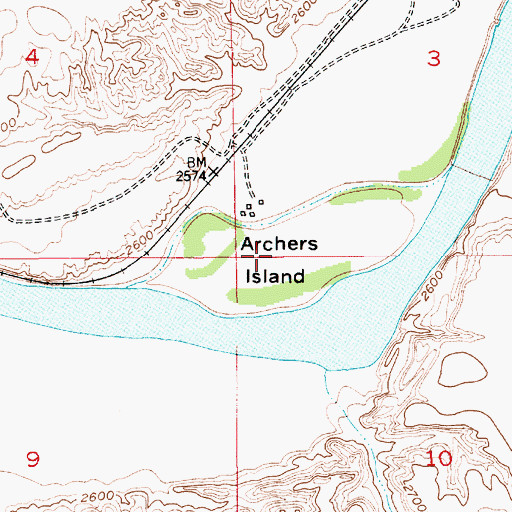 Topographic Map of Archers Island, MT