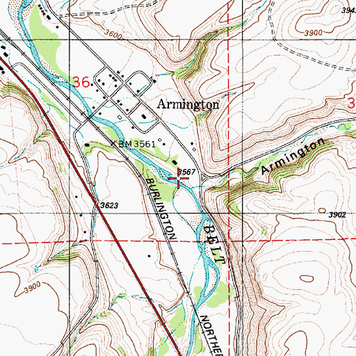 Topographic Map of Armington Coulee, MT