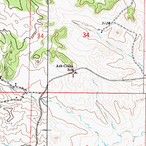 Topographic Map of Ash Creek School (historical), MT