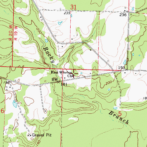 Topographic Map of East Whelen Baptist Church, AR