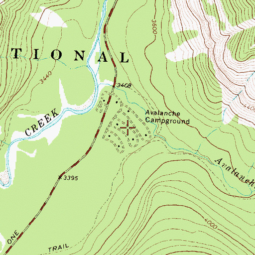 Topographic Map of Avalanche Campground, MT