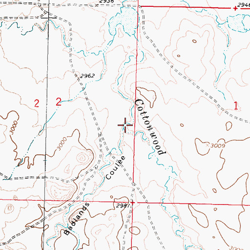 Topographic Map of Badlands Coulee, MT