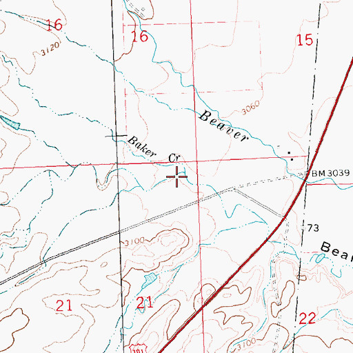 Topographic Map of Baker Creek, MT