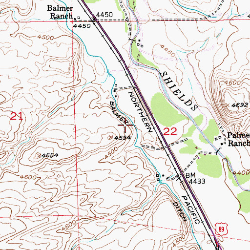 Topographic Map of Balmer Ditch, MT