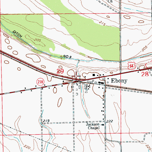 Topographic Map of Ebony, AR
