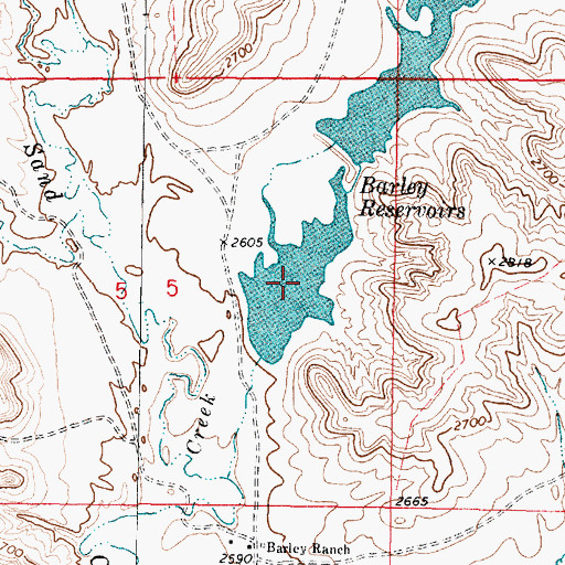 Topographic Map of Barley Reservoirs, MT