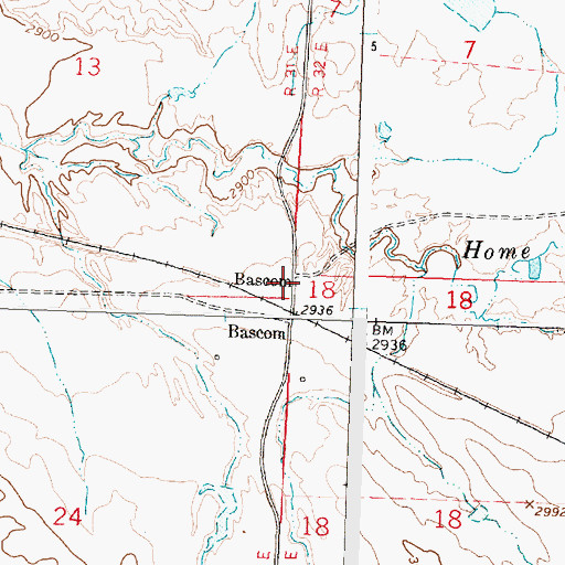 Topographic Map of Bascom, MT