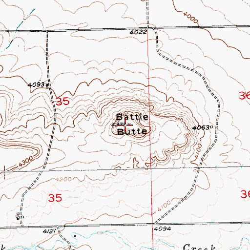 Topographic Map of Battle Butte, MT